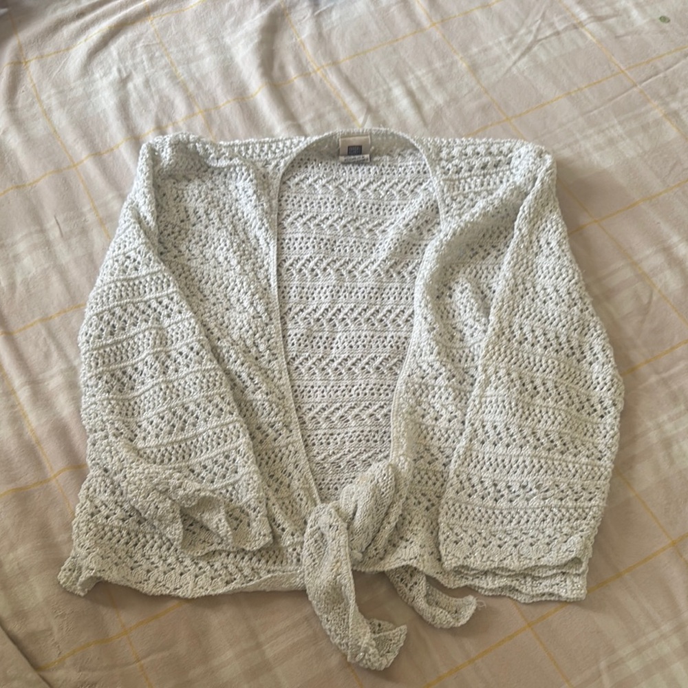 Faded Glory Cream Cardigan Sweater with Intricate Patterns